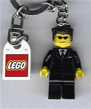 Agent Key Chain, Black Suit, Flat Top with Lego Logo Tile, Modified 3 x 2 Curved with Hole