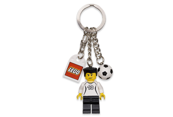 Soccer Player Germany #10 on Front and Back and Ball Key Chain with Lego Logo Tile, Modified 3 x 2 Curved with Hole