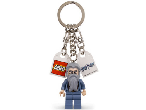 Dumbledore Key Chain with Sand Blue Outfit with Tile, Modified 3 x 2 Curved with Hole (2) Lego Logo and Harry Potter Logo
