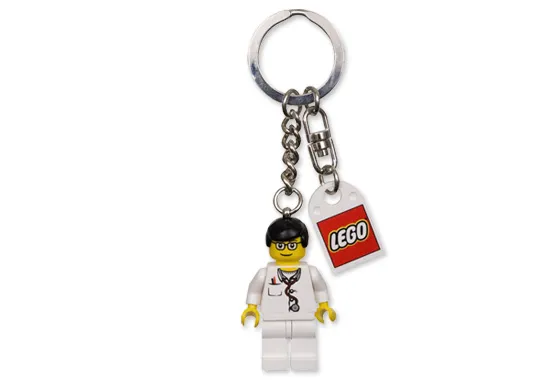 Doctor with Lab Coat, Stethoscope and Thermometer Key Chain with Lego Logo Tile, Modified 3 x 2 Curved with Hole