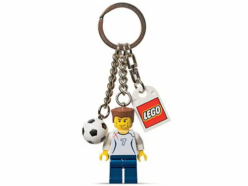 Soccer Player England #7 on Front and Back with Ball Key Chain with Lego Logo Tile, Modified 3 x 2 Curved with Hole