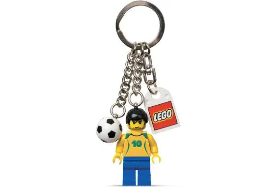 Soccer Player Brazil #10 with Ball Key Chain with Lego Logo Tile, Modified 3 x 2 Curved with Hole
