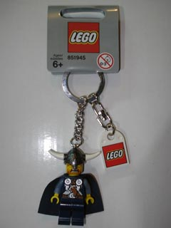 Viking Chieftain Blue Key Chain with Lego Logo Tile, Modified 3 x 2 Curved with Hole