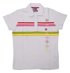 Shirt, Classic Women's White Slimfit Polo, Striped