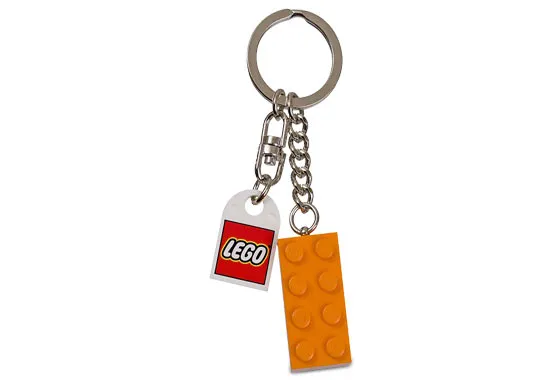 2 x 4 Brick - Orange Key Chain with Lego Logo Tile, Modified 3 x 2 Curved with Hole