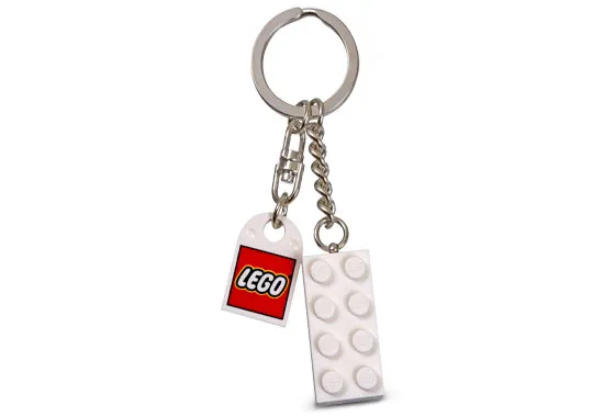 2 x 4 Brick - White Key Chain with Lego Logo Tile, Modified 3 x 2 Curved with Hole