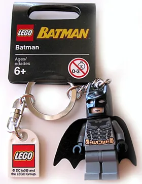 Batman, Dark Bluish Gray Suit Key Chain with Lego Logo Tile, Modified 3 x 2 Curved with Hole