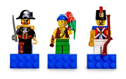 Magnet Set, Minifigures Pirates II (3) - Captain Brickbeard, Pirate, Imperial Soldier II - with 2 x 4 Brick Bases blister pack