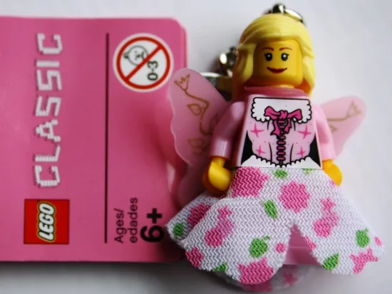 Fairy with Cloth Skirt Key Chain, Pink Wings with Floral Vines Pattern