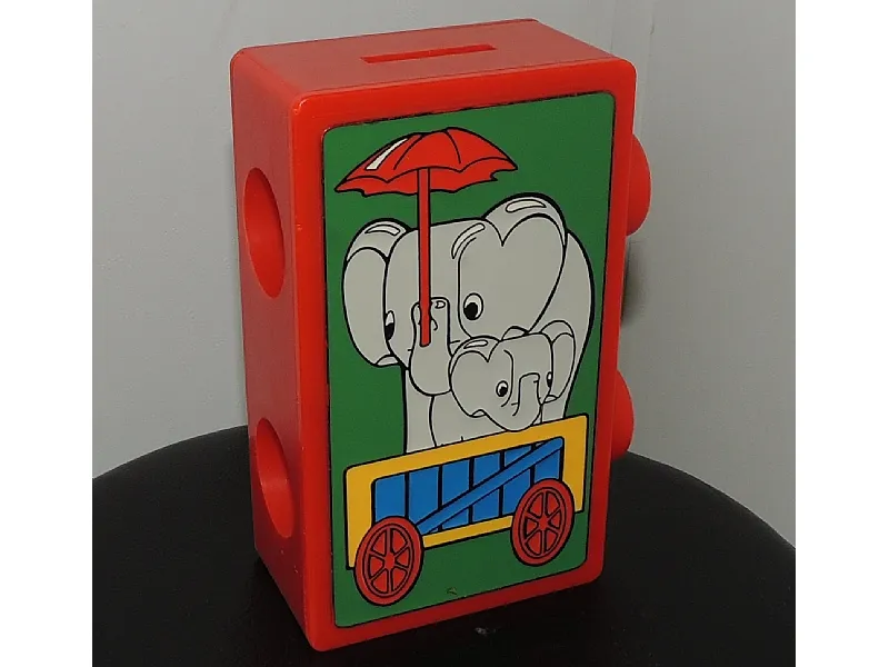 Coin Bank, Duplo Brick 1 x 2 with Circus Elephants Pattern (Glazed Image)