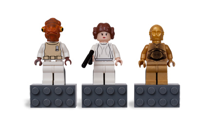 Magnet Set, Minifigures SW (3) - C-3PO, Princess Leia, Admiral Ackbar - with 2 x 4 Brick Bases blister pack