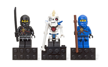 Magnet Set, Minifigures Ninjago (3) - Cole, Nuckal, Jay - Glued with 2 x 4 Brick Bases blister pack