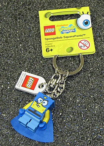 Spongebob Super Hero Key Chain with Lego Logo Tile, Modified 3 x 2 Curved with Hole