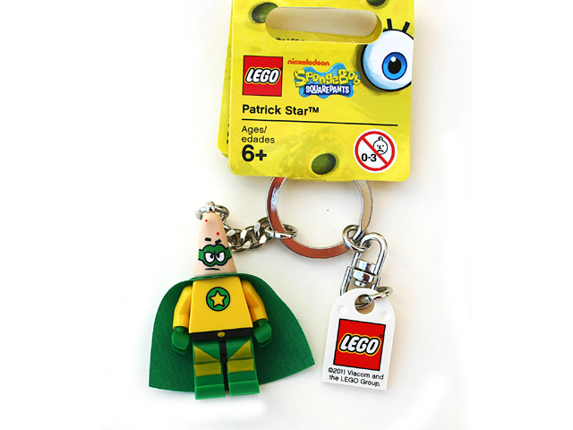 Patrick Star Super Hero Key Chain with Lego Logo Tile, Modified 3 x 2 Curved with Hole
