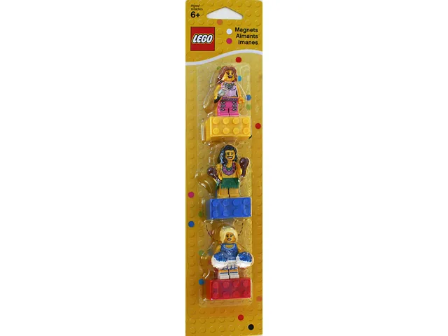 Magnet Set, Minifigures Females (3) - Pop Star, Hula Dancer, Cheerleader - Glued with 2 x 4 Brick Bases blister pack