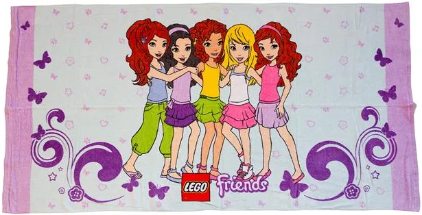 Towel, Friends Girls and Dark Purple Swirls and Butterflies, 70 x 140 cm