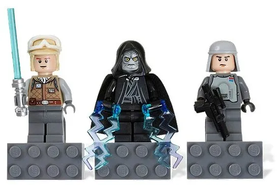 Magnet Set, Minifigures SW (3) - Luke Skywalker, Emperor Palpatine, General Veers - Glued with 2 x 4 Brick Bases blister pack