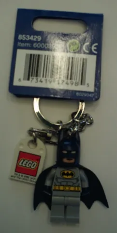 Batman, Light Bluish Gray Suit Key Chain with Lego Logo Tile, Modified 3 x 2 Curved with Hole (Light Bluish Gray Hips)