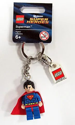 Superman Key Chain with Lego Logo Tile, Modified 3 x 2 Curved with Hole