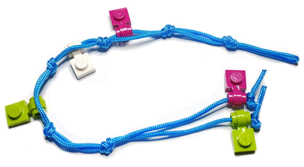 Bracelet - Dark Azure Knotted String with Magenta, Lime, and White Modified Plates