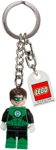 Green Lantern Key Chain with Lego Logo Tile, Modified 3 x 2 Curved with Hole