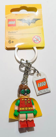 Robin Key Chain with Lego Logo Tile, Modified 3 x 2 Curved with Hole (The LEGO Batman Movie Version)