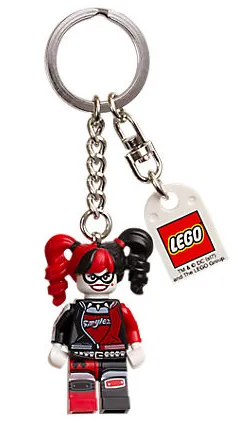 Harley Quinn Key Chain with Lego Logo Tile, Modified 3 x 2 Curved with Hole (The LEGO Batman Movie Version)