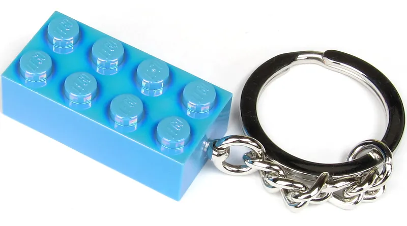 2 x 4 Brick - Medium Blue with Iridescent Coating Key Chain
