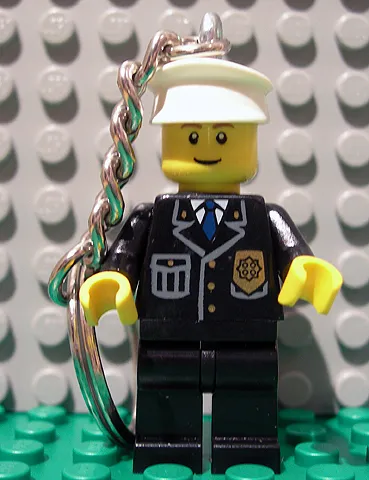 Police Officer Key Chain, Gold Badge and Blue Tie