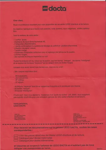 Inventory and Form Sheet Included with Set 9550-3