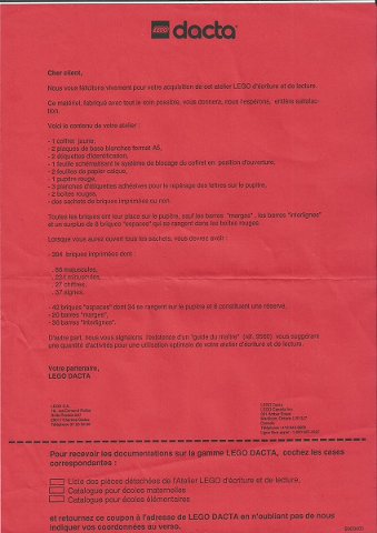 Inventory and Form Sheet Included with Set 9550-3