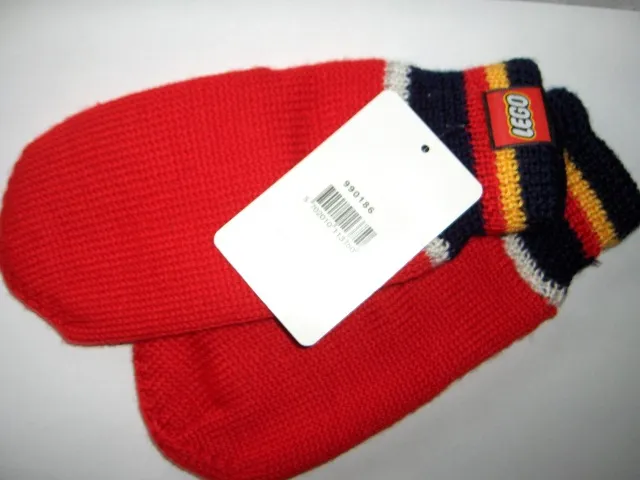 Mittens, Knit with Striped Cuffs and LEGO Logo