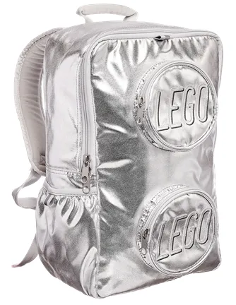 Backpack, Brick Shape 1 x 2 with Zippered Studs and Side Pouch, Silver