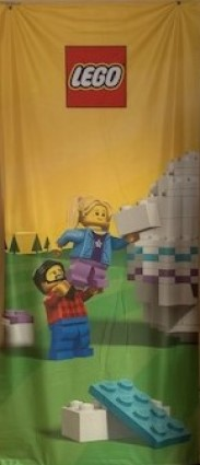 Display Flag Cloth, Creator, Adult and Child Building with Bricks