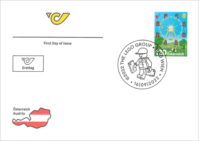 LEGO Stamp Austria First Day Cover, September 16, 2022 - 90 Years of LEGO