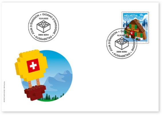 LEGO Stamp Switzerland First Day Cover, November 11, 2022 - Chalet