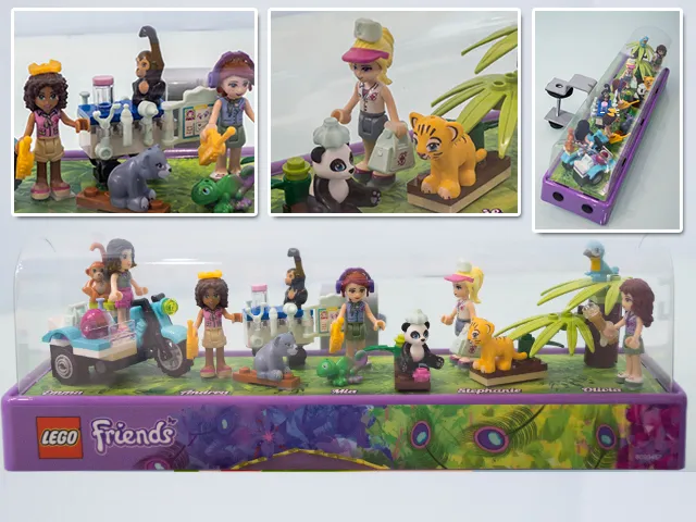 Display Assembled Minifigures and Animals, Friends Jungle in Plastic Case