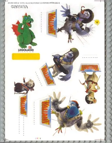Sticker Sheet, Legoland Billund and Movie 'Valiant' images, 6 on 15cm x 21cm sheet