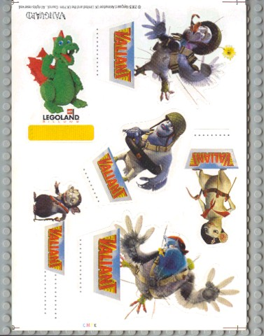 Sticker Sheet, Legoland Billund and Movie 'Valiant' images, 6 on 15cm x 21cm sheet