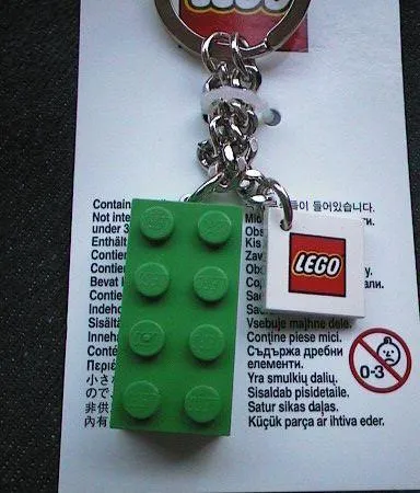 2 x 4 Brick - Green Key Chain with 2 x 2 Square Lego Logo Tile
