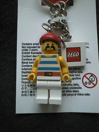Pirate with Striped Shirt and Red Bandana Key Chain with 2 x 2 Square Lego Logo Tile
