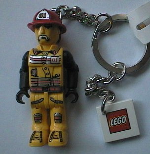 Firefighter Key Chain with 2 x 2 Square Lego Logo Tile