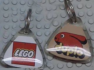 Duplo Logo / Lego Logo Reverse on 5 x 5 Clear Plastic - Triangle Shape Key Chain