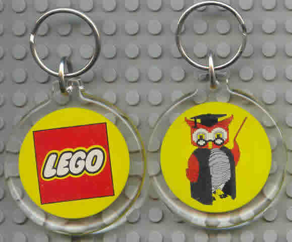 Lego Logo / Owl Figure, Yellow background, 6 x 6 Clear Plastic - Round Key Chain