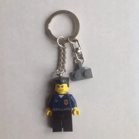 Police Officer City Dark Blue Shirt with Badge and Radio Key Chain with Dark Gray Hinge Plate 1 x 2 Locking with 1 Finger on Side with Bottom Groove