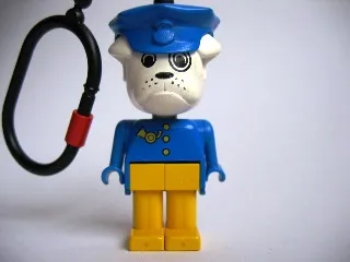 Bulldog 10 with Post Pattern and Blue Hat Key Chain - Plastic Chain, Red LEGO Logo on Back