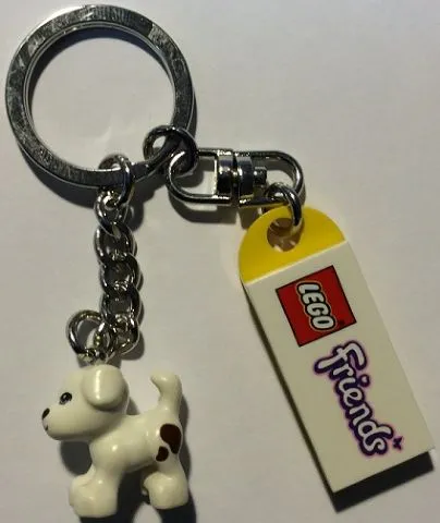 Friends White Dog with Brown Spots Key Chain with Plate, Modified 2 x 3 with Hole and Tile 2 x 4 with Friends Pattern