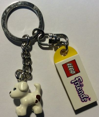 Friends White Dog with Brown Spots Key Chain with Plate, Modified 2 x 3 with Hole and Tile 2 x 4 with Friends Pattern