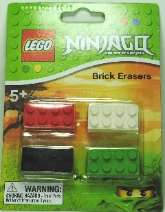 Eraser, NINJAGO Brick Eraser Set of 4 (Black, Bright Green, Red, White) blister pack