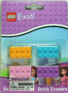 Eraser, Friends Brick Eraser Set of 4 (Bright Light Orange, Bright Pink, Medium Azure, Medium Lavender) blister pack